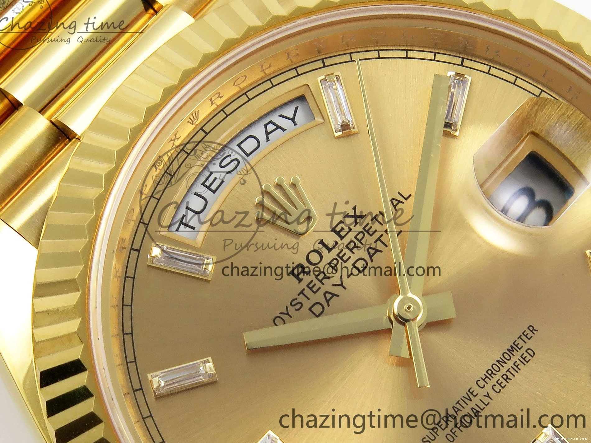 Best AAA Replica Sites Bezel ARF 228238 Crystal Diamonds Bracelet DayDate WrinkleFree 40 YG President VR 1550 on Steel 904L 0123